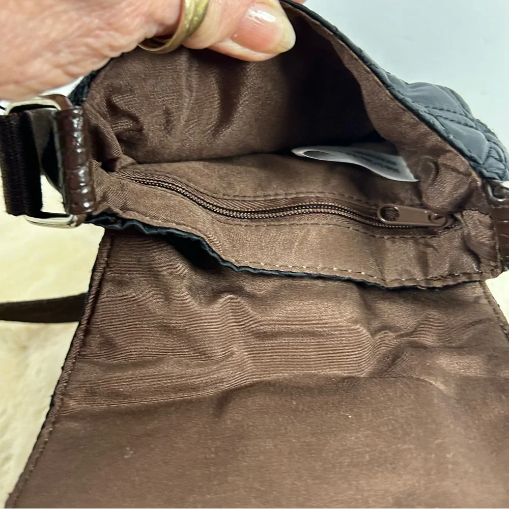 Quilted Black Crossbody Bag with Brown‎ Strap